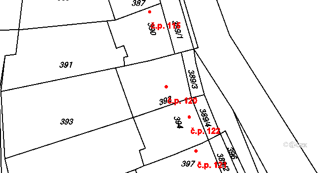 Šebrov 120, Šebrov-Kateřina na parcele st. 392 v KÚ Šebrov, Katastrální mapa