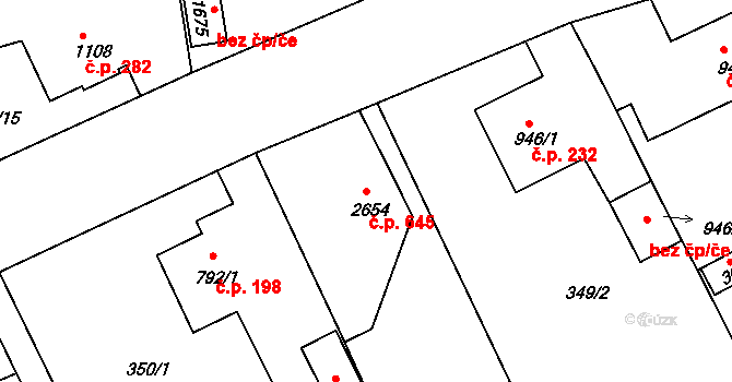 Plzeňské Předměstí 645, Rokycany na parcele st. 2654 v KÚ Rokycany, Katastrální mapa