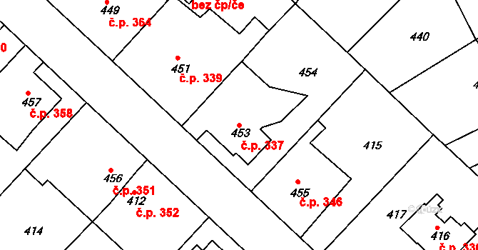 Svatava 337 na parcele st. 453 v KÚ Svatava, Katastrální mapa