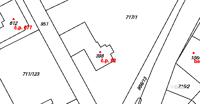 Daliměřice 82, Turnov na parcele st. 398 v KÚ Daliměřice, Katastrální mapa