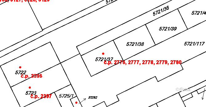 Záběhlice 2776,2777,2778,2779,, Praha na parcele st. 5721/37 v KÚ Záběhlice, Katastrální mapa