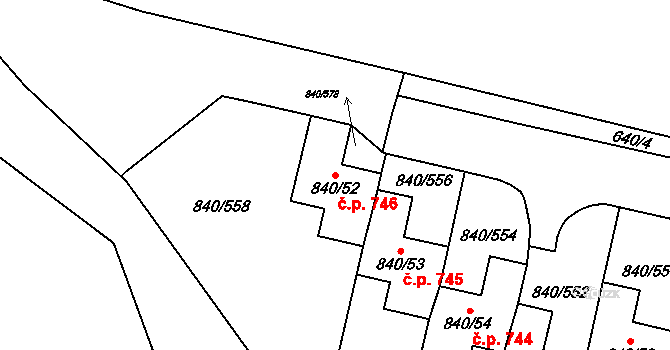 Bohnice 746, Praha na parcele st. 840/52 v KÚ Bohnice, Katastrální mapa