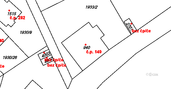 Horní Předměstí 149, Trutnov na parcele st. 940 v KÚ Trutnov, Katastrální mapa