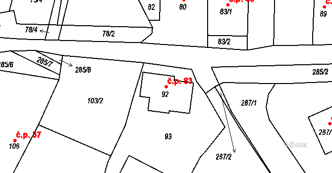 Zahořany 83, Králův Dvůr na parcele st. 92 v KÚ Zahořany u Berouna, Katastrální mapa
