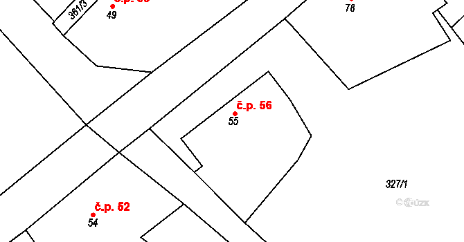 Hutě pod Třemšínem 56, Rožmitál pod Třemšínem na parcele st. 55 v KÚ Hutě pod Třemšínem, Katastrální mapa