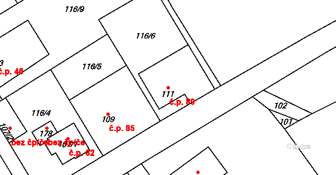 Lipnice 89, Dvůr Králové nad Labem na parcele st. 111 v KÚ Lipnice u Dvora Králové, Katastrální mapa
