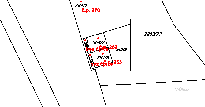 Suchov 253 na parcele st. 364/3 v KÚ Suchov, Katastrální mapa