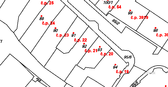 Chomutov 21 na parcele st. 92 v KÚ Chomutov I, Katastrální mapa