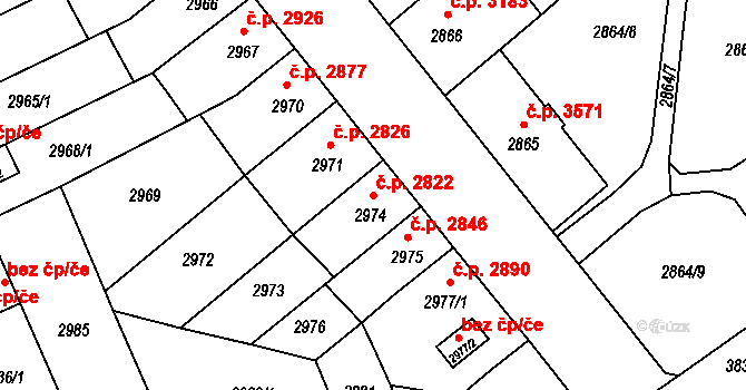 Chomutov 2822 na parcele st. 2974 v KÚ Chomutov II, Katastrální mapa