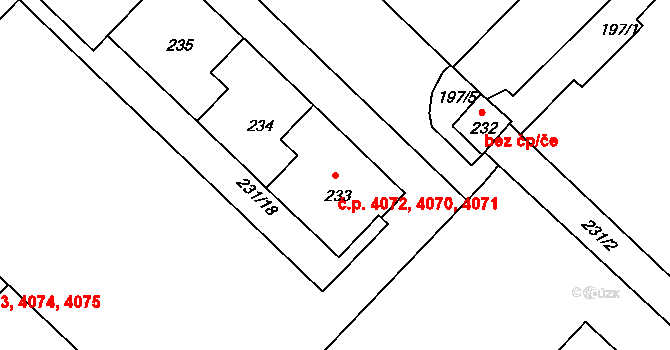 Chomutov 4070,4071,4072 na parcele st. 233 v KÚ Chomutov II, Katastrální mapa