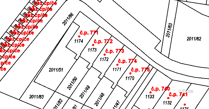 Rtyně v Podkrkonoší 773 na parcele st. 1172 v KÚ Rtyně v Podkrkonoší, Katastrální mapa