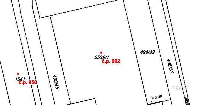 Slezské Předměstí 982, Hradec Králové na parcele st. 2539/1 v KÚ Slezské Předměstí, Katastrální mapa