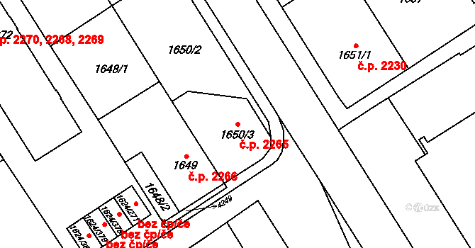 Mizerov 2265, Karviná na parcele st. 1650/3 v KÚ Karviná-město, Katastrální mapa