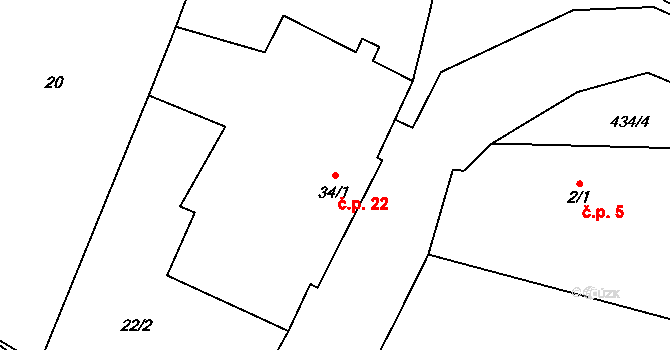 Rochov 22 na parcele st. 34/1 v KÚ Rochov, Katastrální mapa