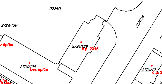 Předměstí 2315, Opava na parcele st. 2724/129 v KÚ Opava-Předměstí, Katastrální mapa