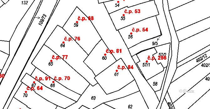 Královopolské Vážany 81, Rousínov na parcele st. 60 v KÚ Královopolské Vážany, Katastrální mapa