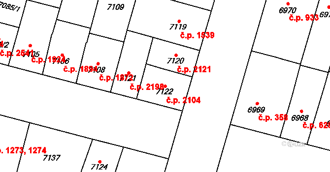 Jižní Předměstí 2104, Plzeň na parcele st. 7122 v KÚ Plzeň, Katastrální mapa