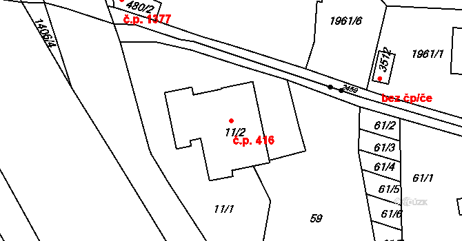 Hylváty 416, Ústí nad Orlicí na parcele st. 11/2 v KÚ Hylváty, Katastrální mapa
