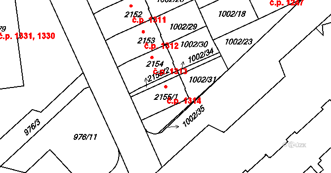 Ústí nad Orlicí 1314 na parcele st. 2155/1 v KÚ Ústí nad Orlicí, Katastrální mapa