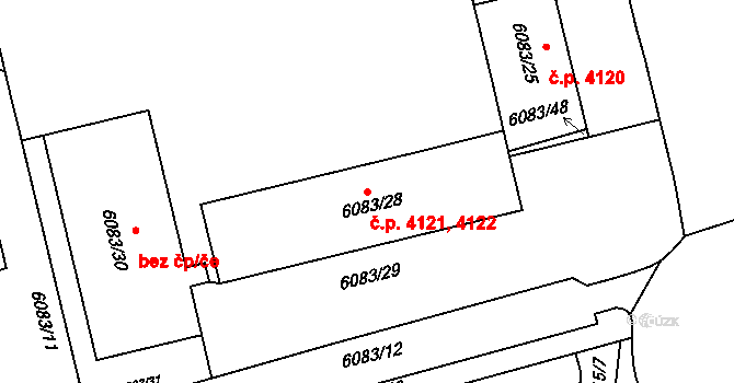 Prostějov 4121,4122 na parcele st. 6083/28 v KÚ Prostějov, Katastrální mapa