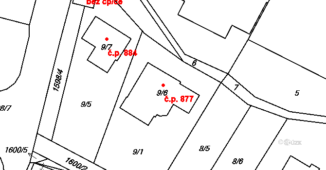 Řeporyje 877, Praha na parcele st. 9/6 v KÚ Řeporyje, Katastrální mapa