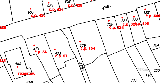 Týnec nad Labem 154 na parcele st. 119 v KÚ Týnec nad Labem, Katastrální mapa