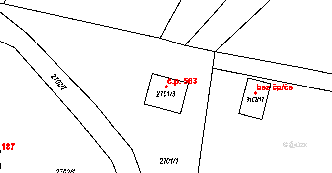 Jablunkov 563 na parcele st. 2701/3 v KÚ Jablunkov, Katastrální mapa