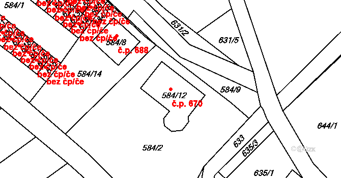 Proboštov 670 na parcele st. 584/12 v KÚ Proboštov u Teplic, Katastrální mapa