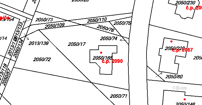 Pelhřimov 2090 na parcele st. 2050/165 v KÚ Pelhřimov, Katastrální mapa
