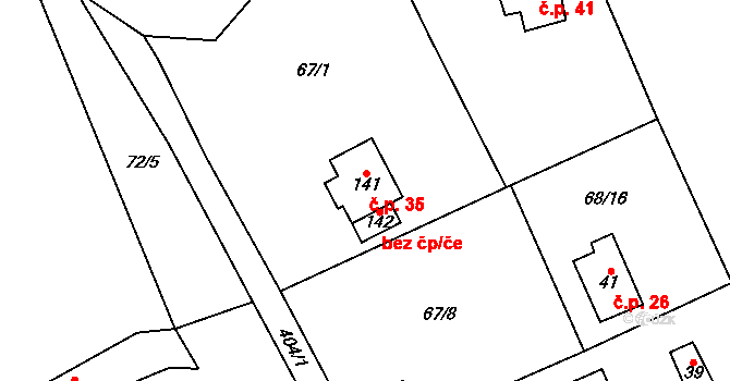 Pelhřimov 35, Cheb na parcele st. 141 v KÚ Dolní Pelhřimov, Katastrální mapa