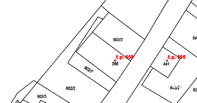 Kovářská 558 na parcele st. 596 v KÚ Kovářská, Katastrální mapa