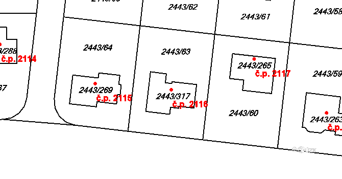 Roztoky 2116 na parcele st. 2443/317 v KÚ Roztoky u Prahy, Katastrální mapa