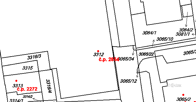 Žižkov 2854, Praha na parcele st. 3312 v KÚ Žižkov, Katastrální mapa