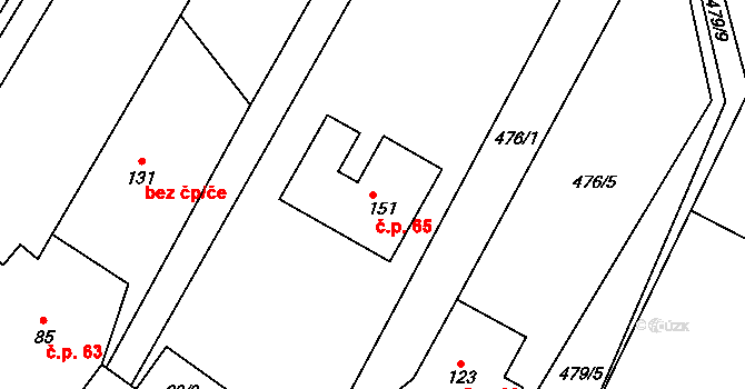 Rodov 65, Smiřice na parcele st. 151 v KÚ Rodov, Katastrální mapa