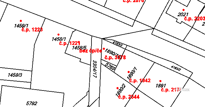 Břeclav 3378 na parcele st. 1890/18 v KÚ Břeclav, Katastrální mapa