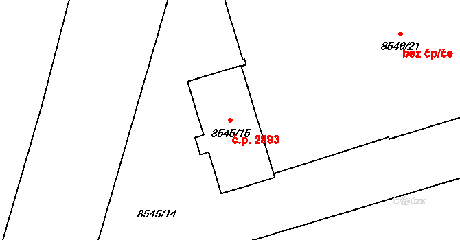 Jižní Předměstí 2893, Plzeň na parcele st. 8545/15 v KÚ Plzeň, Katastrální mapa