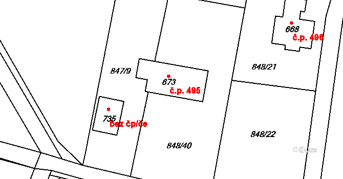 Cerhenice 495 na parcele st. 673 v KÚ Cerhenice, Katastrální mapa