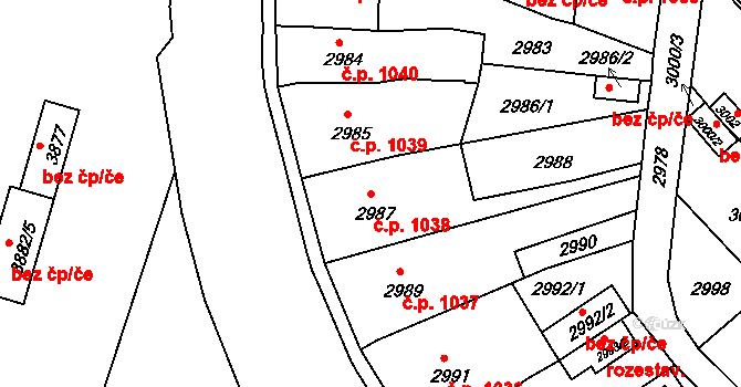 Bruntál 1038 na parcele st. 2987 v KÚ Bruntál-město, Katastrální mapa