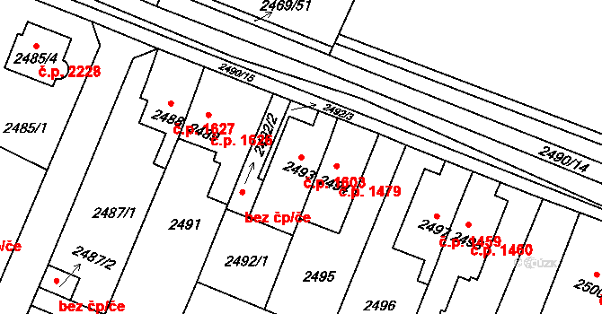 Předměstí 1603, Litoměřice na parcele st. 2493 v KÚ Litoměřice, Katastrální mapa