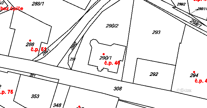 Žďár nad Sázavou 2 46, Žďár nad Sázavou na parcele st. 290/1 v KÚ Zámek Žďár, Katastrální mapa