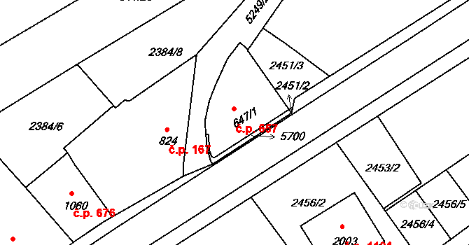Vizovice 657 na parcele st. 647/1 v KÚ Vizovice, Katastrální mapa