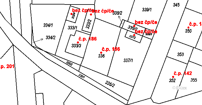 Horní Ves 166, Fryšták na parcele st. 336 v KÚ Horní Ves u Fryštáku, Katastrální mapa