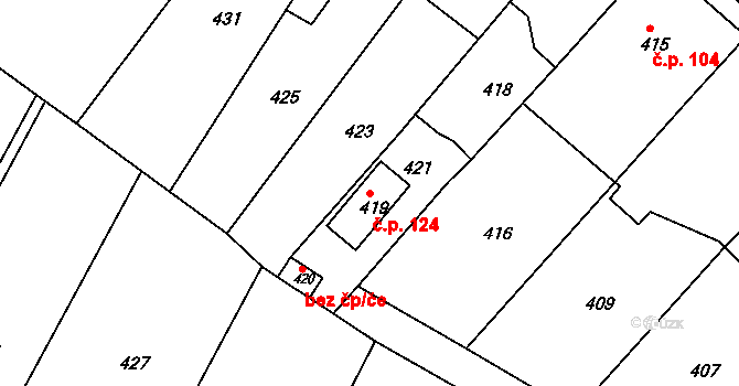 Lužkovice 124, Zlín na parcele st. 419 v KÚ Lužkovice, Katastrální mapa