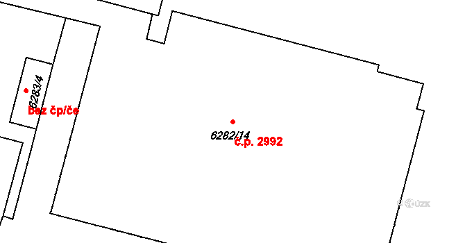Jižní Předměstí 2992, Plzeň na parcele st. 6282/14 v KÚ Plzeň, Katastrální mapa