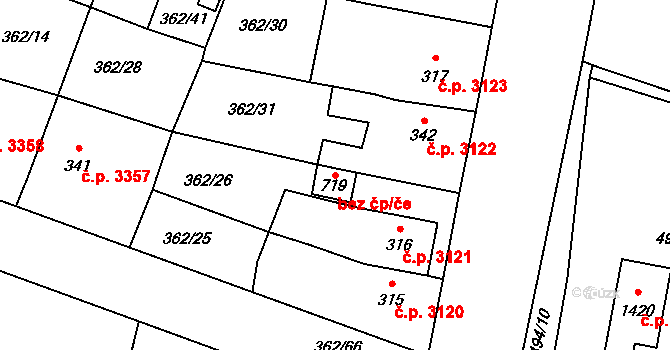 Jihlava 2073 na parcele st. 719 v KÚ Bedřichov u Jihlavy, Katastrální mapa