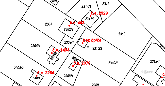 Skvrňany 3476, Plzeň na parcele st. 2310/2 v KÚ Skvrňany, Katastrální mapa