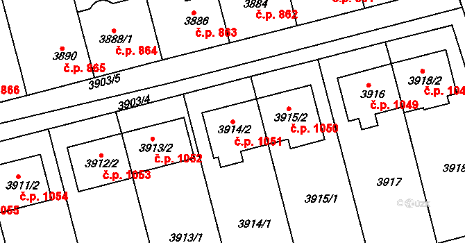 Vlčnov 1051 na parcele st. 3914/2 v KÚ Vlčnov, Katastrální mapa