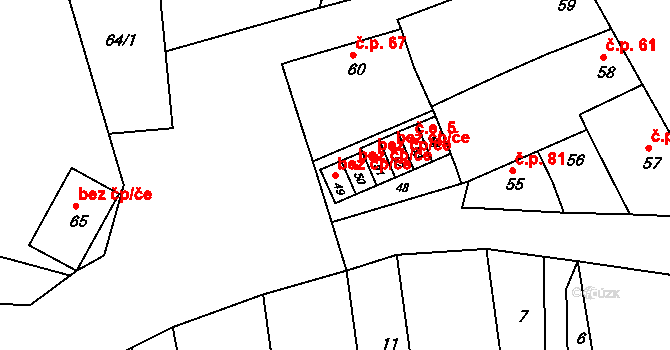 Bučovice 47834030 na parcele st. 49 v KÚ Marefy, Katastrální mapa