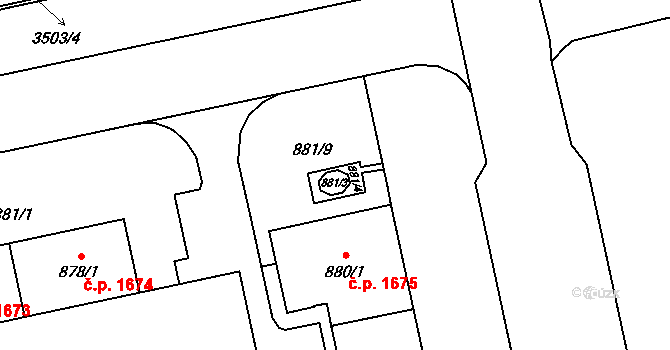 Karviná 48169030 na parcele st. 881/3 v KÚ Karviná-město, Katastrální mapa