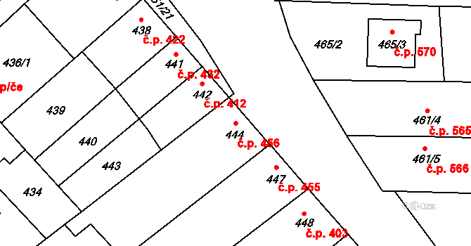 Drnovice 456 na parcele st. 444 v KÚ Drnovice u Vyškova, Katastrální mapa